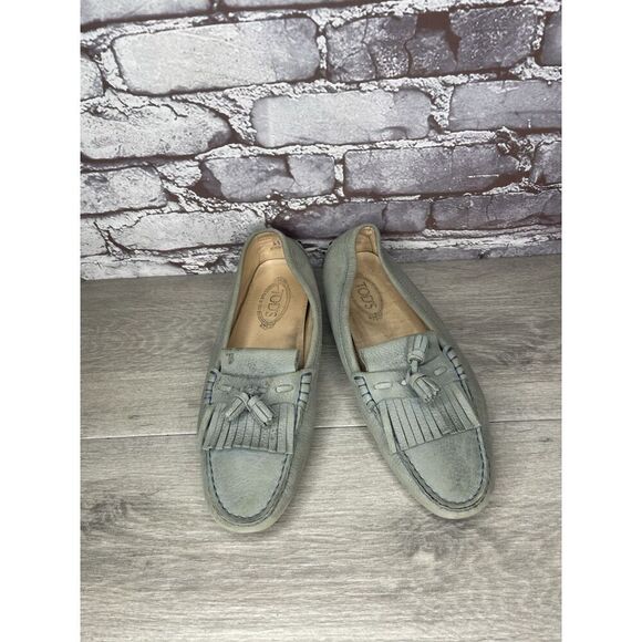 Tods Grey Solid Fringe Leather Kiltie Tassel Driving Loafers Women 41EU/10.5M US - Picture 13 of 16